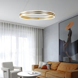 Modern Double Hoop LED Pendant Light 23.6 Inch Minimalist Wheel Chandelier for Living Room Dining Room