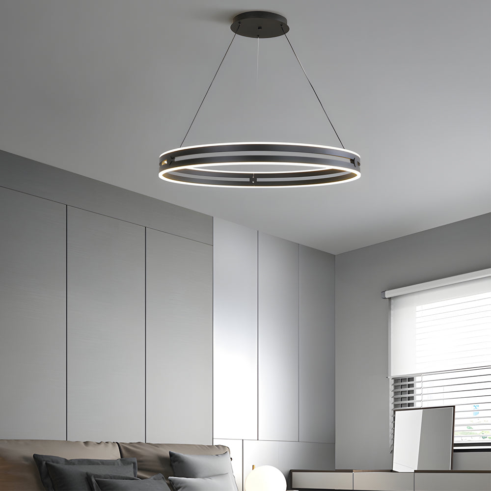 Modern Double Hoop LED Pendant Light 23.6 Inch Minimalist Wheel Chandelier for Living Room Dining Room