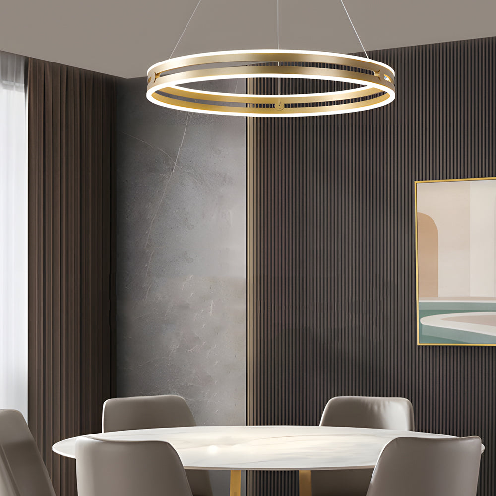 Modern Double Hoop LED Pendant Light 23.6 Inch Minimalist Wheel Chandelier for Living Room Dining Room