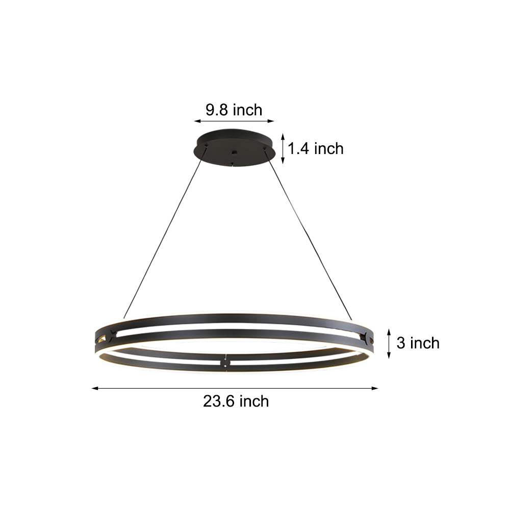 Modern Double Hoop LED Pendant Light 23.6 Inch Minimalist Wheel Chandelier for Living Room Dining Room