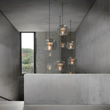 Modern Double Layer Glass Pendant Light with Electroplated Brass Finish Nordic Chandelier