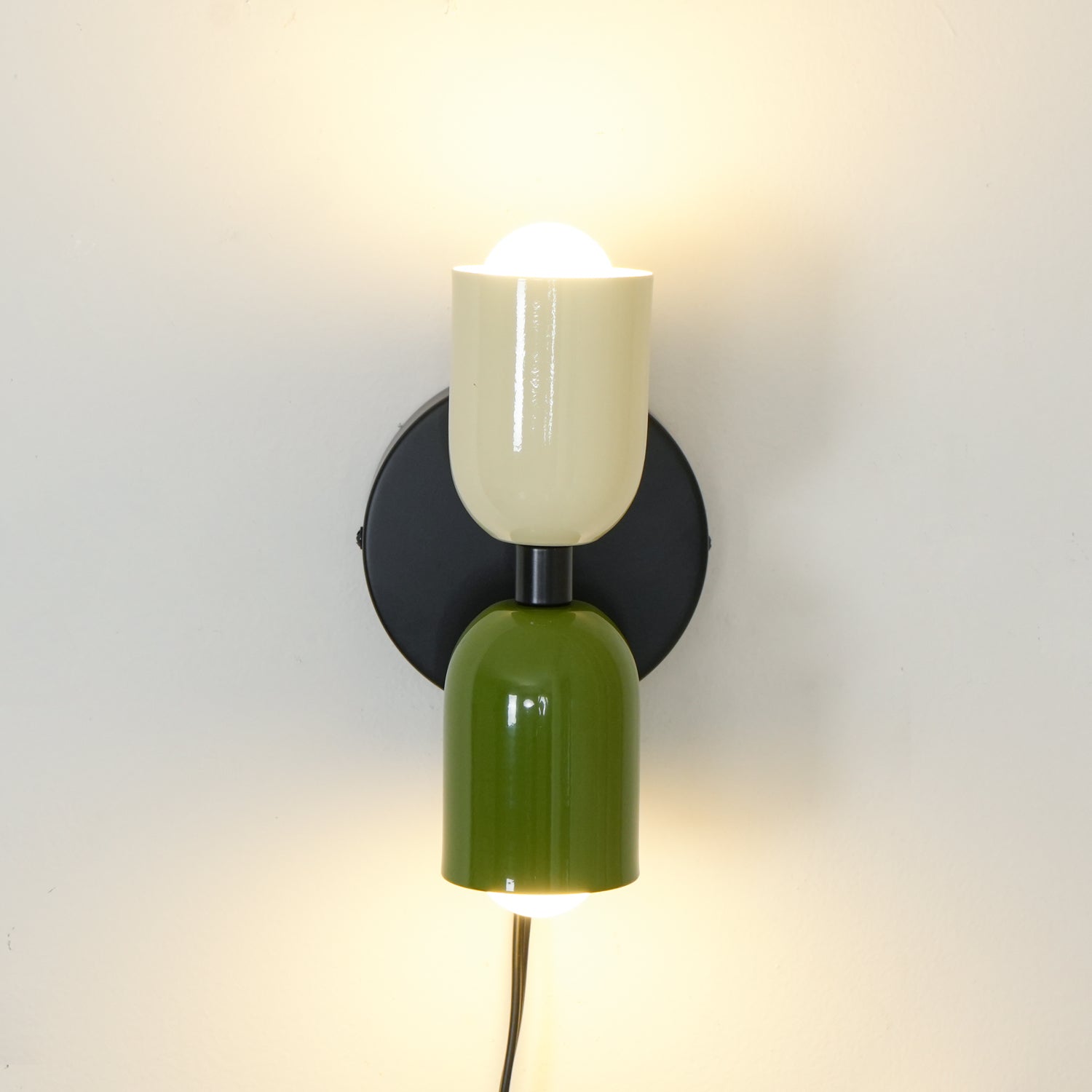 Modern Double Plug In Wall Sconce with Colorful Metal Glass Shades Dual Light Fixture