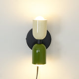 Modern Double Plug In Wall Sconce with Colorful Metal Glass Shades Dual Light Fixture