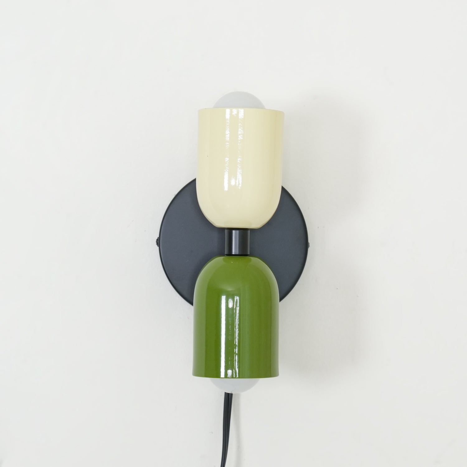 Modern Double Plug In Wall Sconce with Colorful Metal Glass Shades Dual Light Fixture