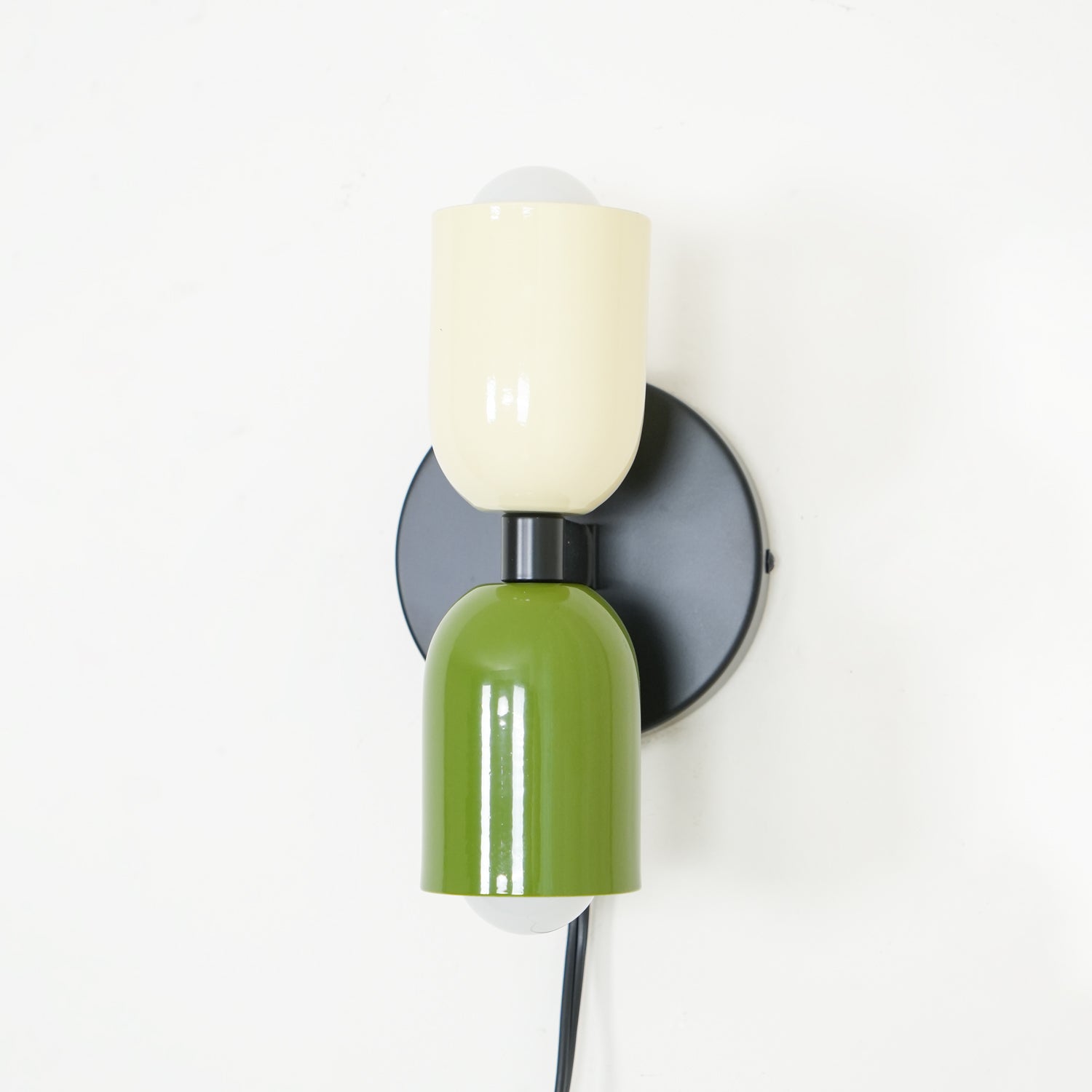 Modern Double Plug In Wall Sconce with Colorful Metal Glass Shades Dual Light Fixture