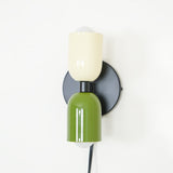 Modern Double Plug In Wall Sconce with Colorful Metal Glass Shades Dual Light Fixture