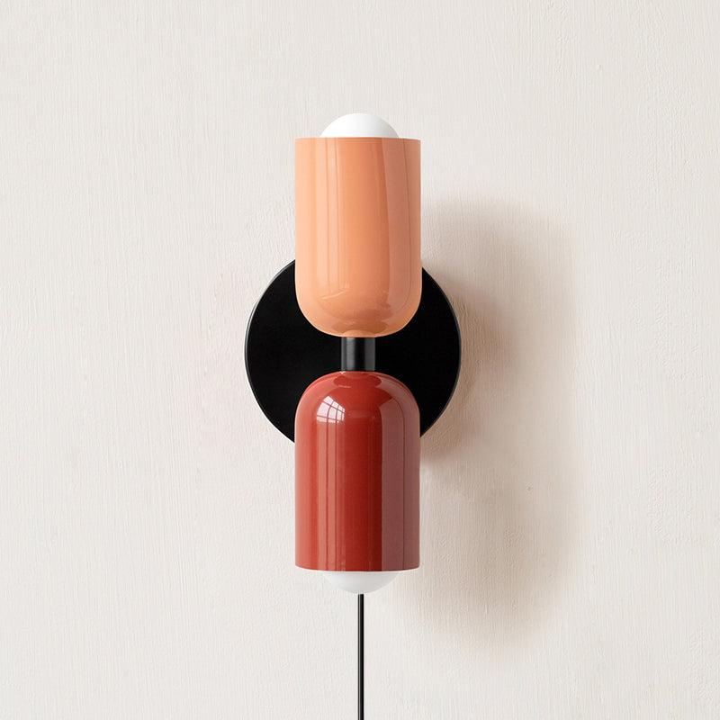 Modern Double Plug In Wall Sconce with Colorful Metal Glass Shades Dual Light Fixture