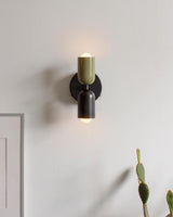 Modern Double Plug In Wall Sconce with Colorful Metal Glass Shades Dual Light Fixture
