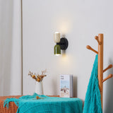 Modern Double Plug In Wall Sconce with Colorful Metal Glass Shades Dual Light Fixture