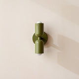 Modern Double Plug In Wall Sconce with Colorful Metal Glass Shades Dual Light Fixture
