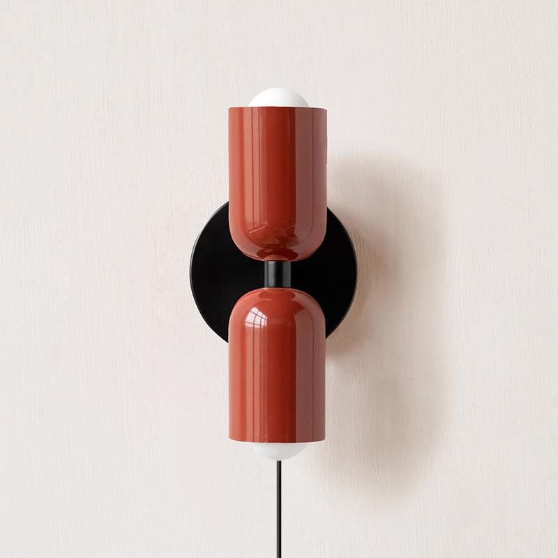 Modern Double Plug In Wall Sconce with Colorful Metal Glass Shades Dual Light Fixture