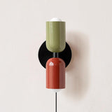 Modern Double Plug In Wall Sconce with Colorful Metal Glass Shades Dual Light Fixture