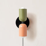Modern Double Plug In Wall Sconce with Colorful Metal Glass Shades Dual Light Fixture