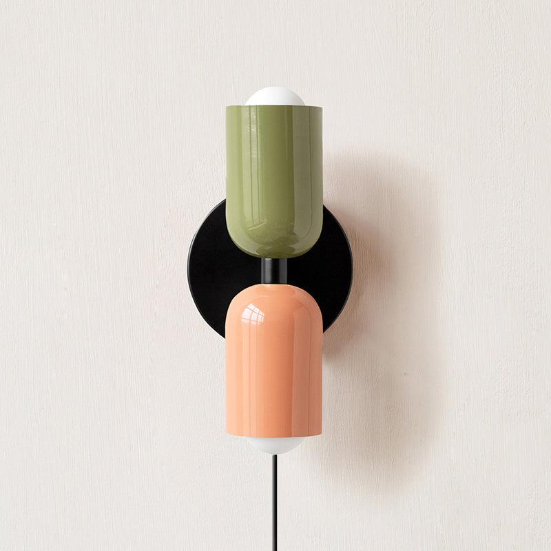 Modern Double Plug In Wall Sconce with Colorful Metal Glass Shades Dual Light Fixture