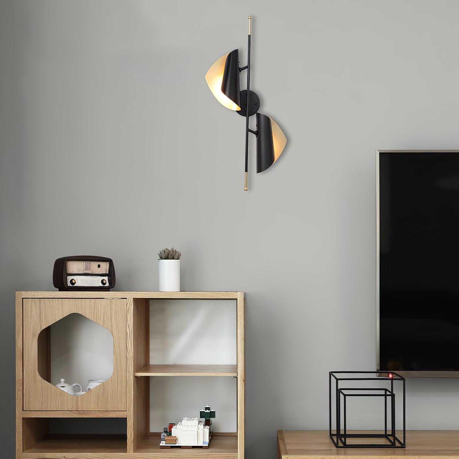 Modern Double Shade Metal Wall Sconce with Adjustable Rotation in Black and Gold