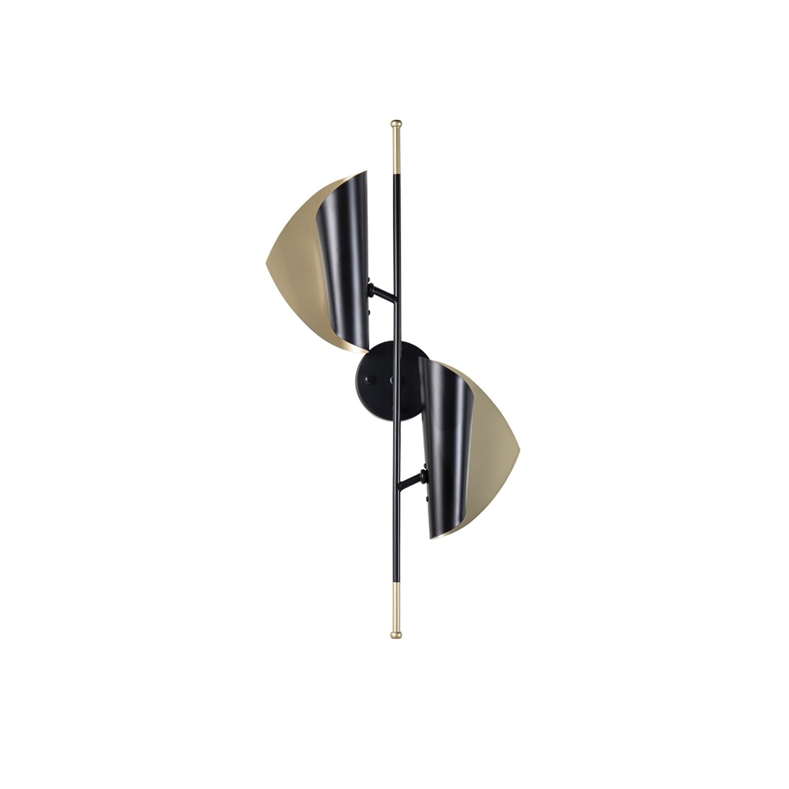 Modern Double Shade Metal Wall Sconce with Adjustable Rotation in Black and Gold