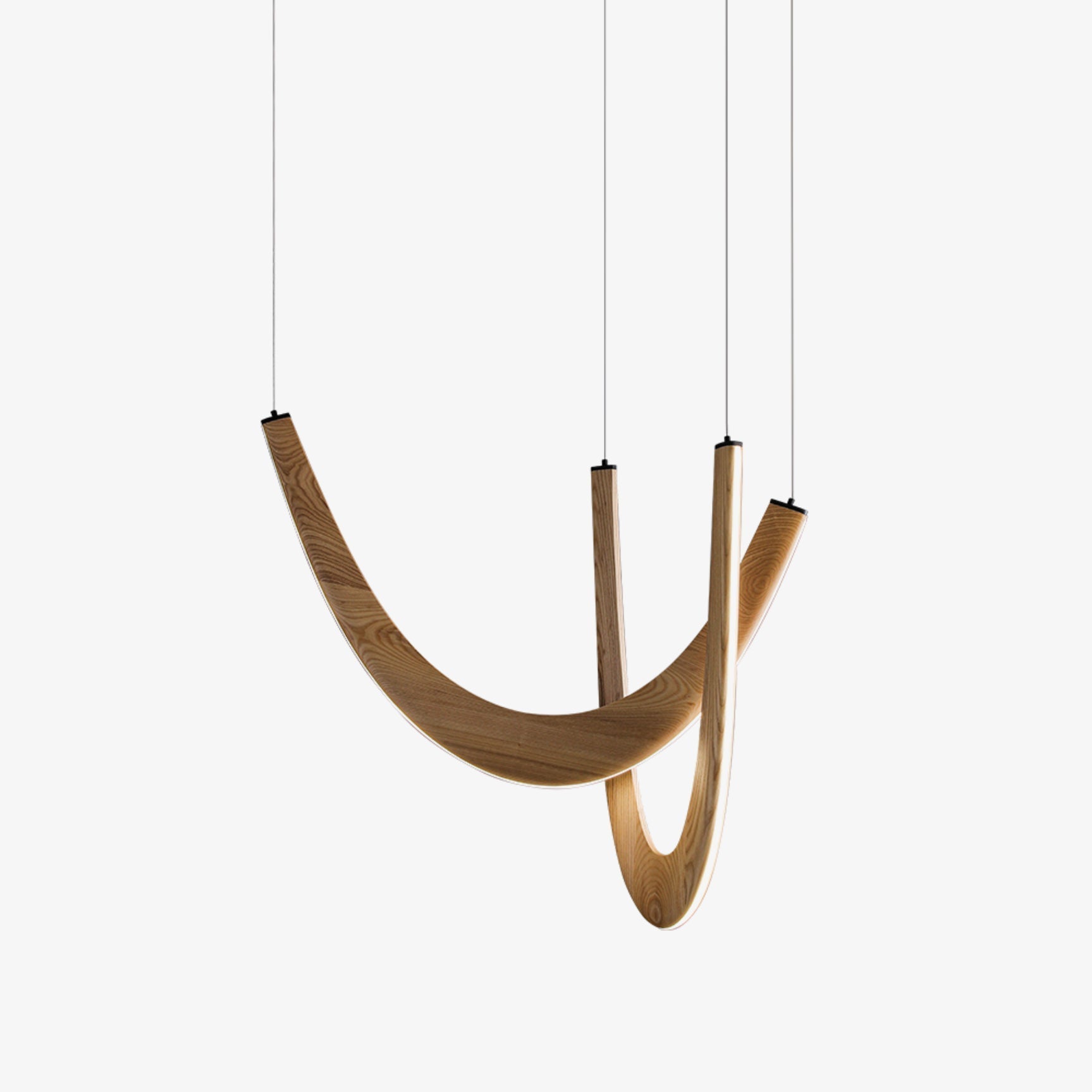 Modern Double U Shaped Wood LED Pendant Light for Dining Room and Office
