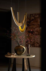 Modern Double U Shaped Wood LED Pendant Light for Dining Room and Office