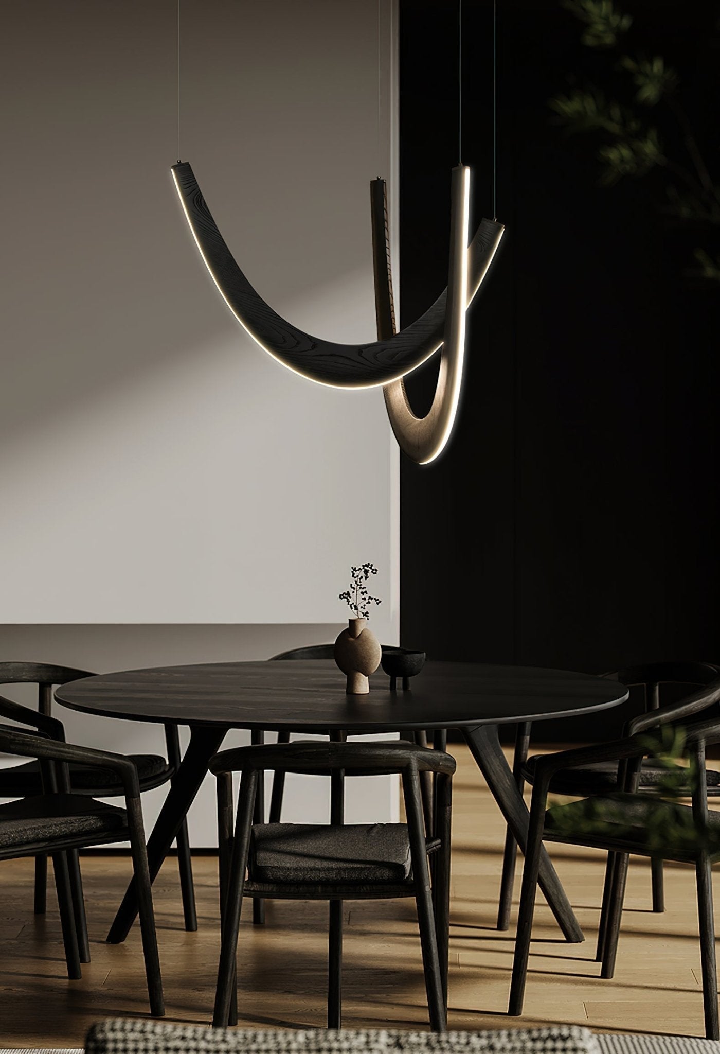 Modern Double U Shaped Wood LED Pendant Light for Dining Room and Office