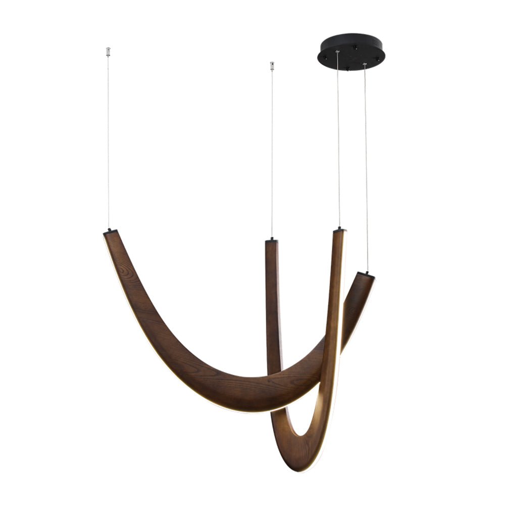 Modern Double U Shaped Wood LED Pendant Light for Dining Room and Office