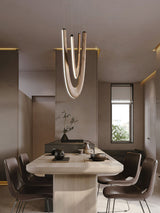 Modern Double U Shaped Wood LED Pendant Light for Dining Room and Office