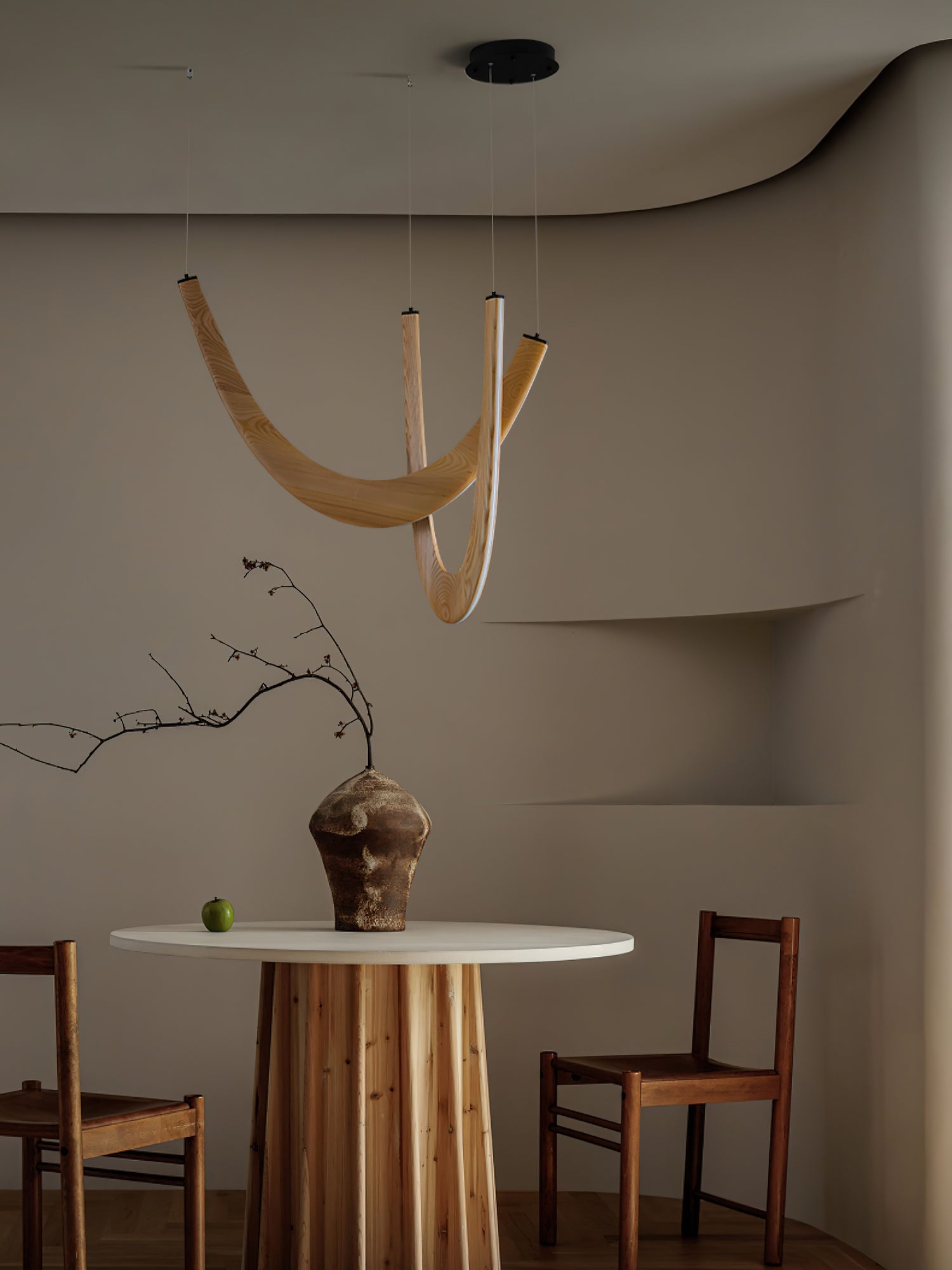 Modern Double U Shaped Wood LED Pendant Light for Dining Room and Office