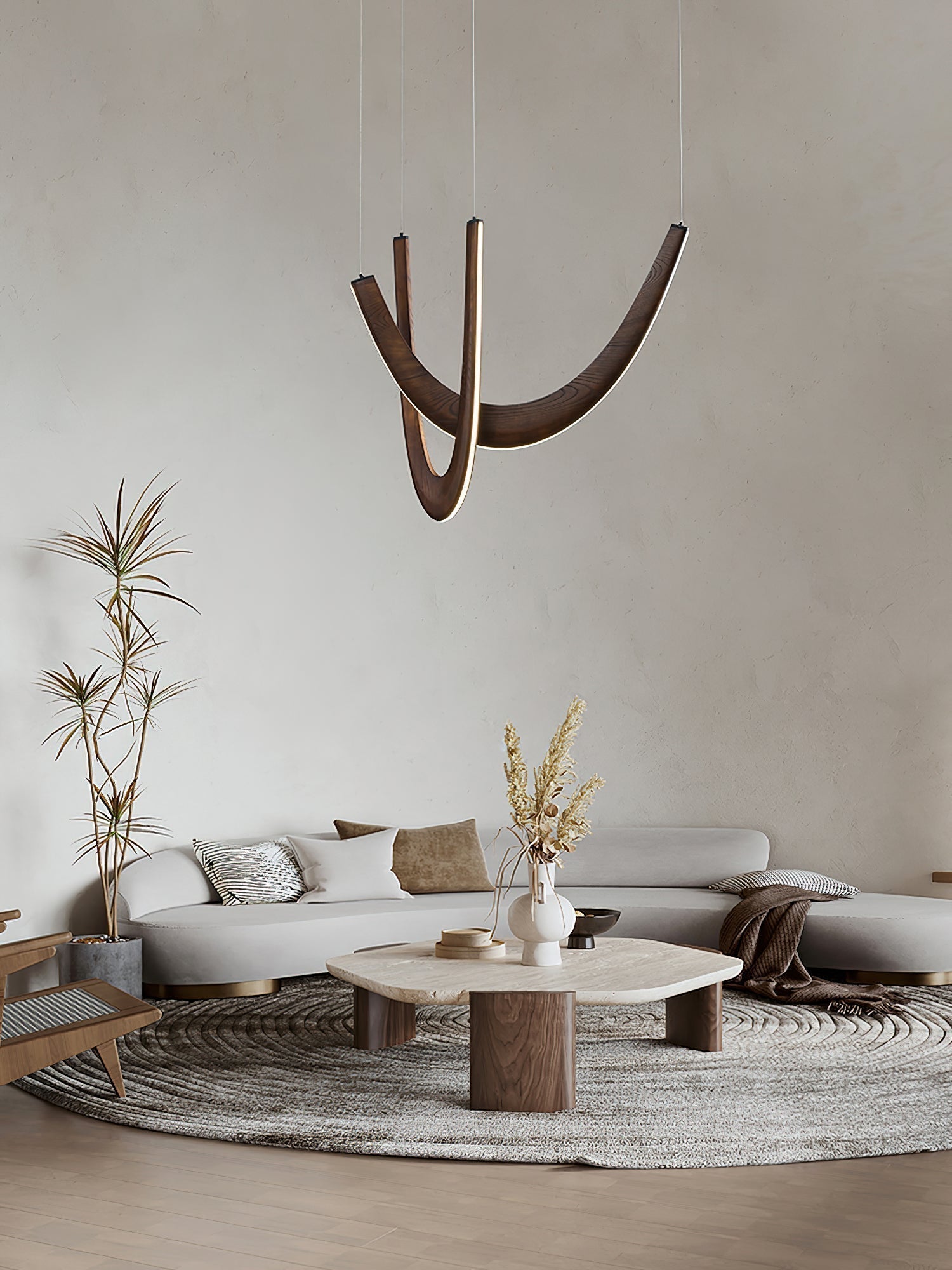 Modern Double U Shaped Wood LED Pendant Light for Dining Room and Office