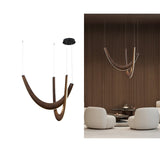 Modern Double U Shaped Wood LED Pendant Light for Dining Room and Office
