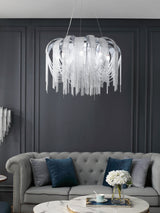 Modern Draped Metal Chain Chandelier LED Gasolier Lighting in Rose Gold and Chrome