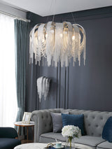 Modern Draped Metal Chain Chandelier LED Gasolier Lighting in Rose Gold and Chrome