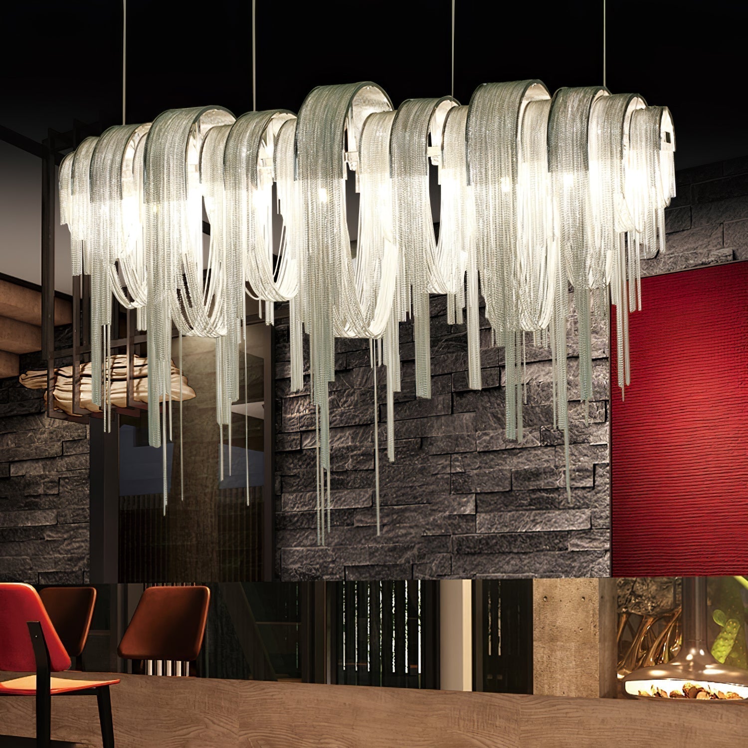 Modern Draped Metal Chain Chandelier LED Gasolier Lighting in Rose Gold and Chrome