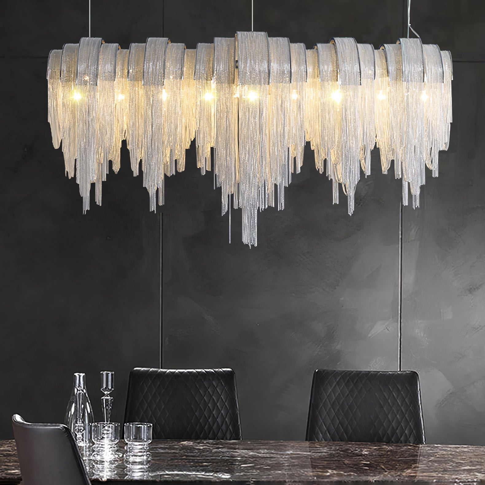 Modern Draped Metal Chain Chandelier LED Gasolier Lighting in Rose Gold and Chrome