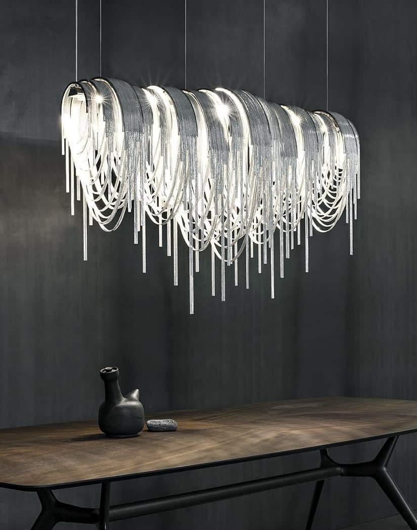 Modern Draped Metal Chain Chandelier LED Gasolier Lighting in Rose Gold and Chrome