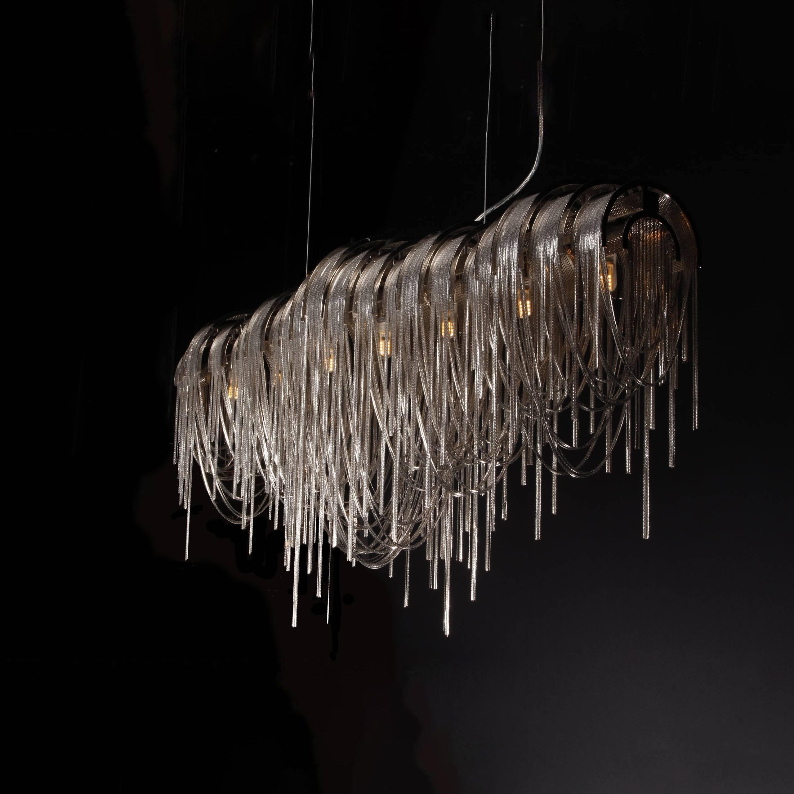 Modern Draped Metal Chain Chandelier LED Gasolier Lighting in Rose Gold and Chrome