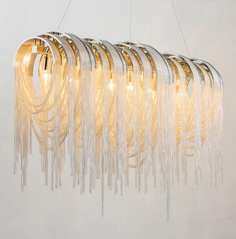 Modern Draped Metal Chain Chandelier LED Gasolier Lighting in Rose Gold and Chrome