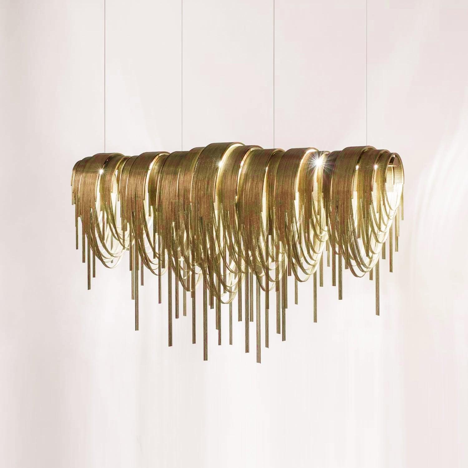 Modern Draped Metal Chain Chandelier LED Gasolier Lighting in Rose Gold and Chrome