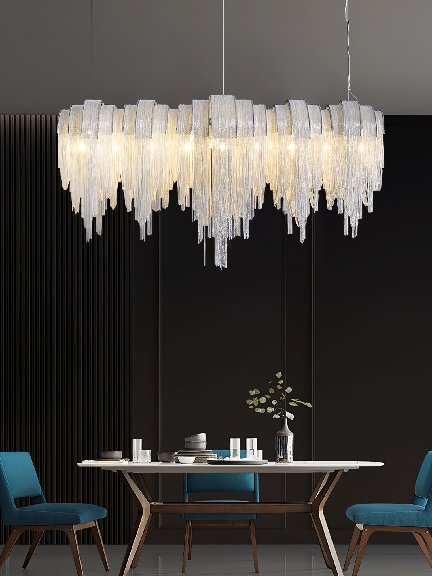 Modern Draped Metal Chain Chandelier LED Gasolier Lighting in Rose Gold and Chrome