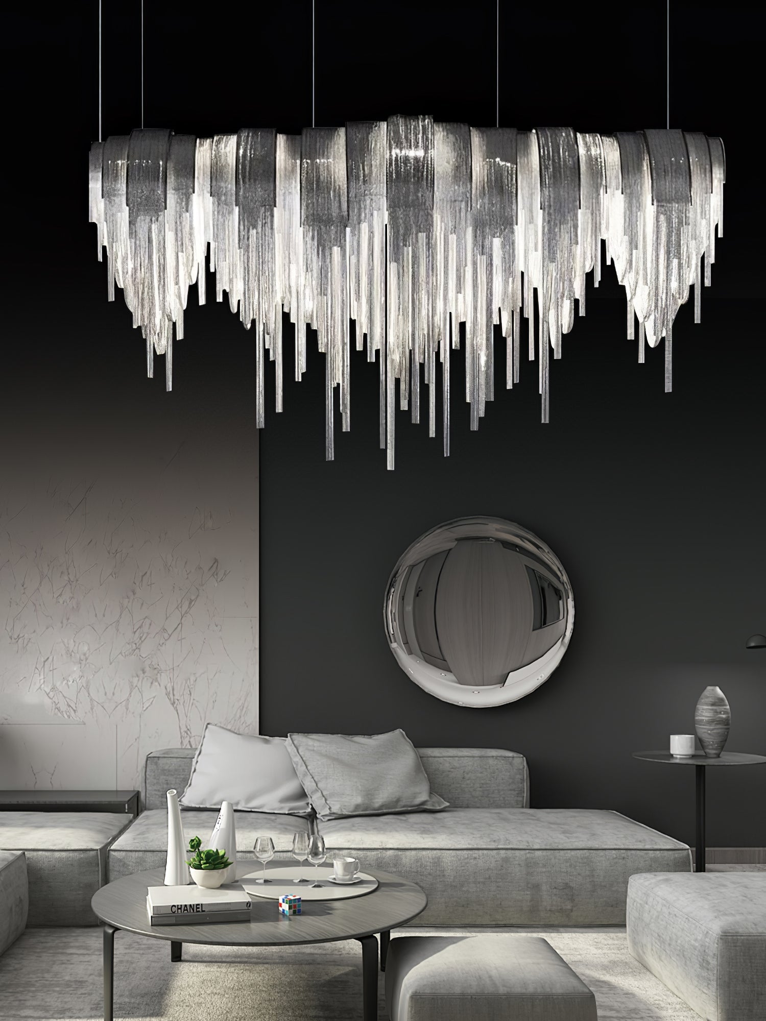 Modern Draped Metal Chain Chandelier LED Gasolier Lighting in Rose Gold and Chrome