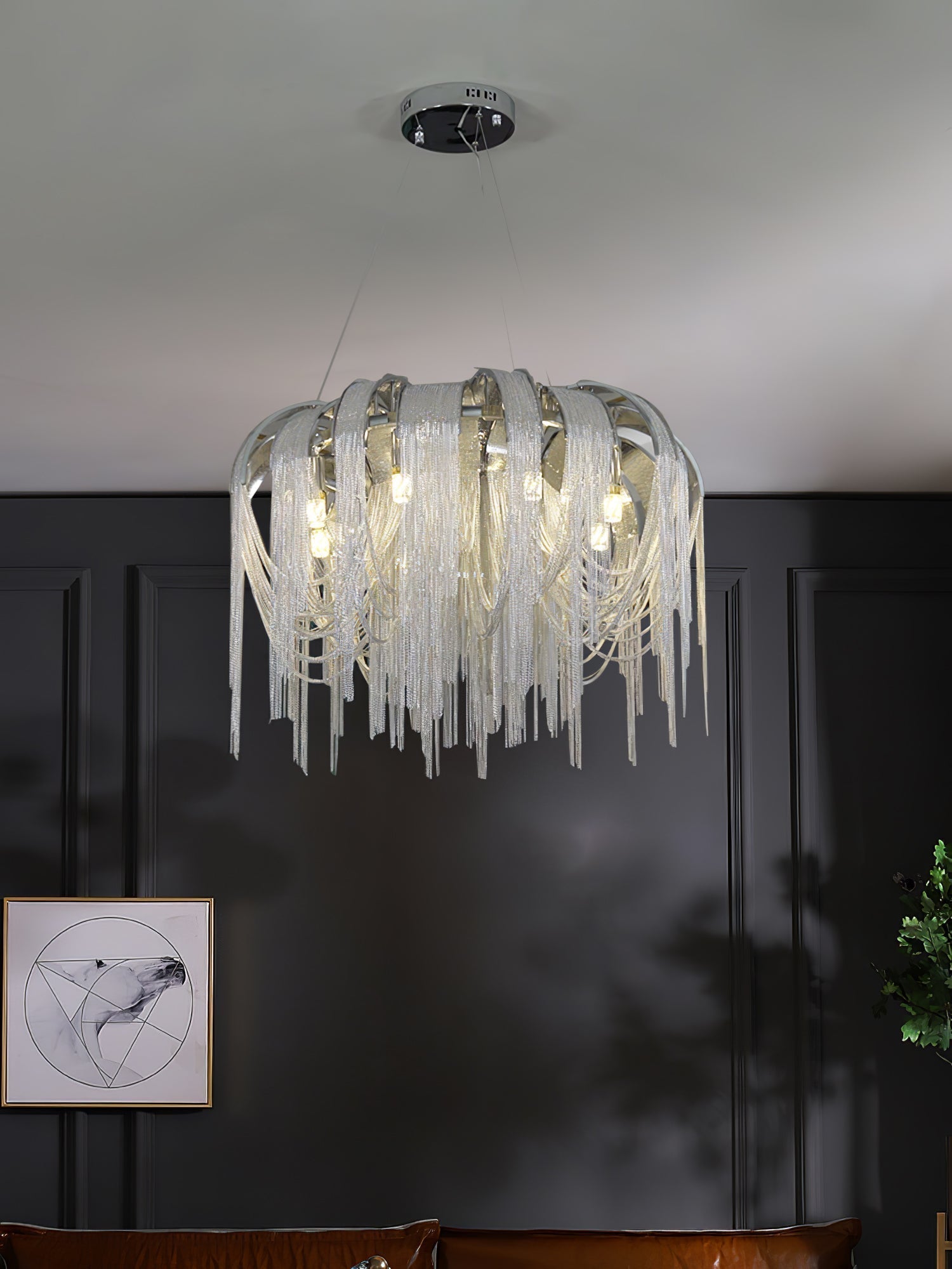 Modern Draped Metal Chain Chandelier LED Gasolier Lighting in Rose Gold and Chrome