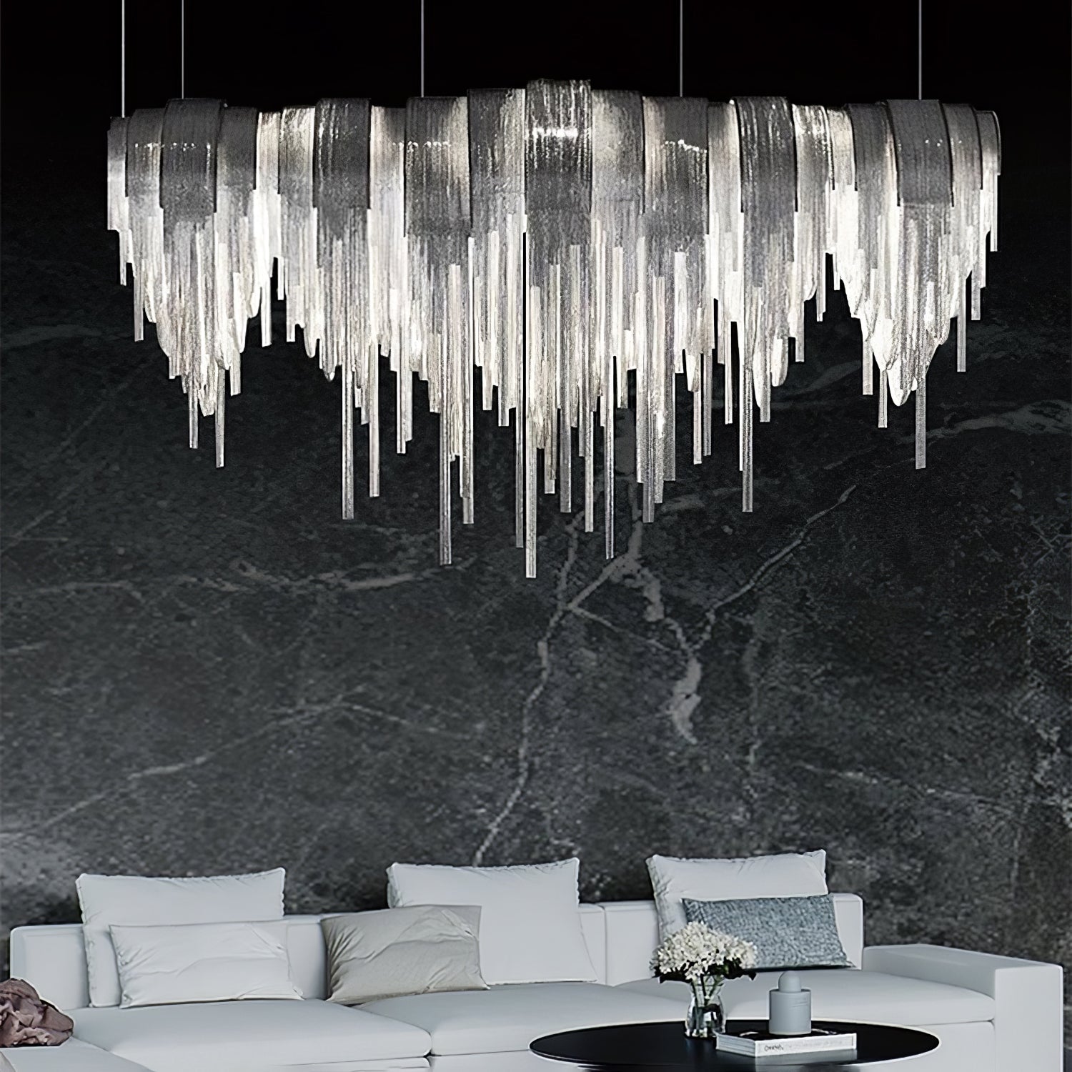 Modern Draped Metal Chain Chandelier LED Gasolier Lighting in Rose Gold and Chrome