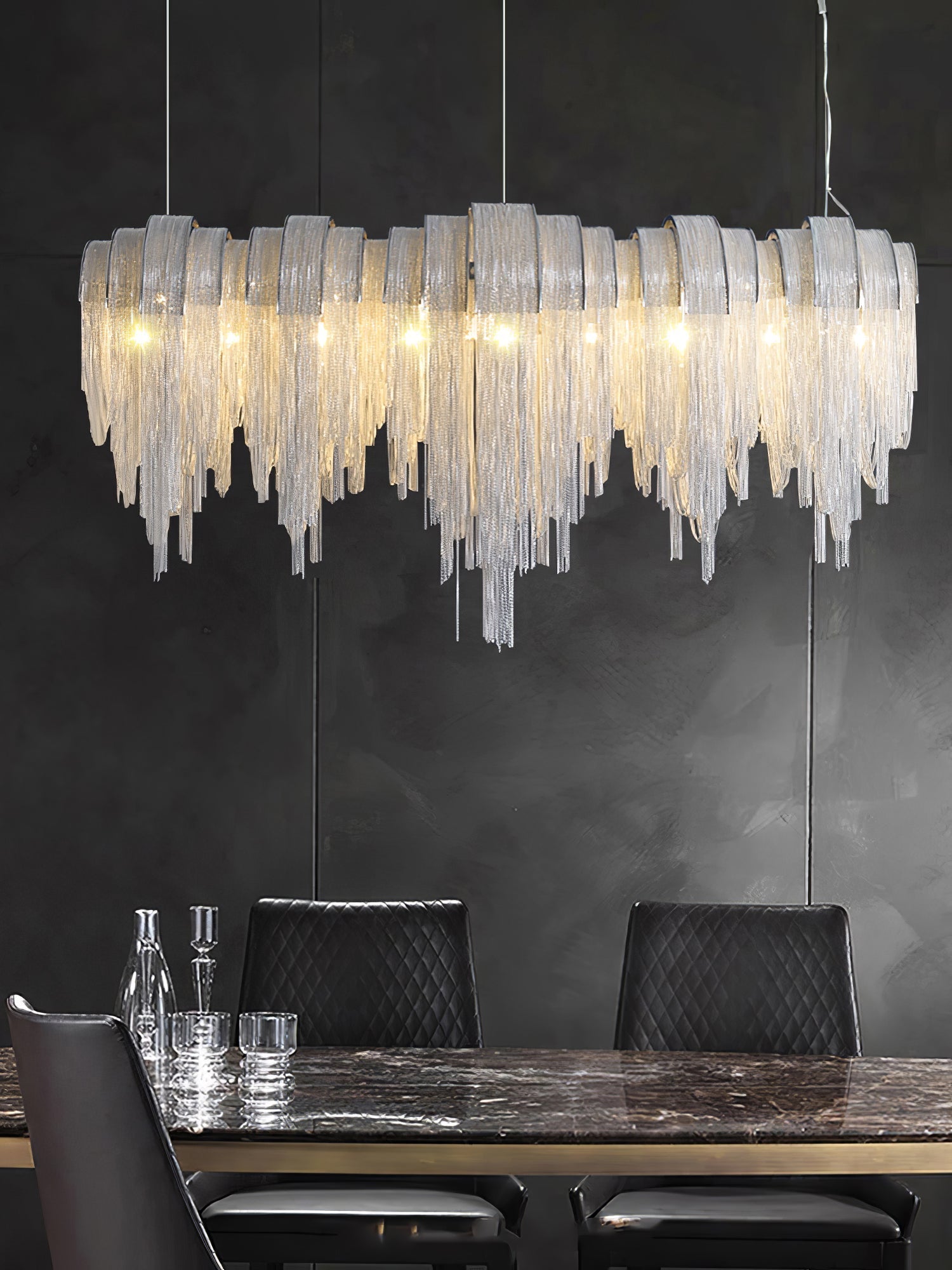 Modern Draped Metal Chain Chandelier LED Gasolier Lighting in Rose Gold and Chrome
