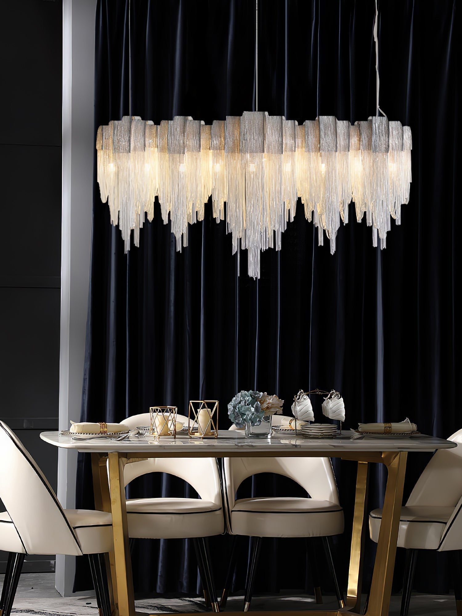 Modern Draped Metal Chain Chandelier LED Gasolier Lighting in Rose Gold and Chrome
