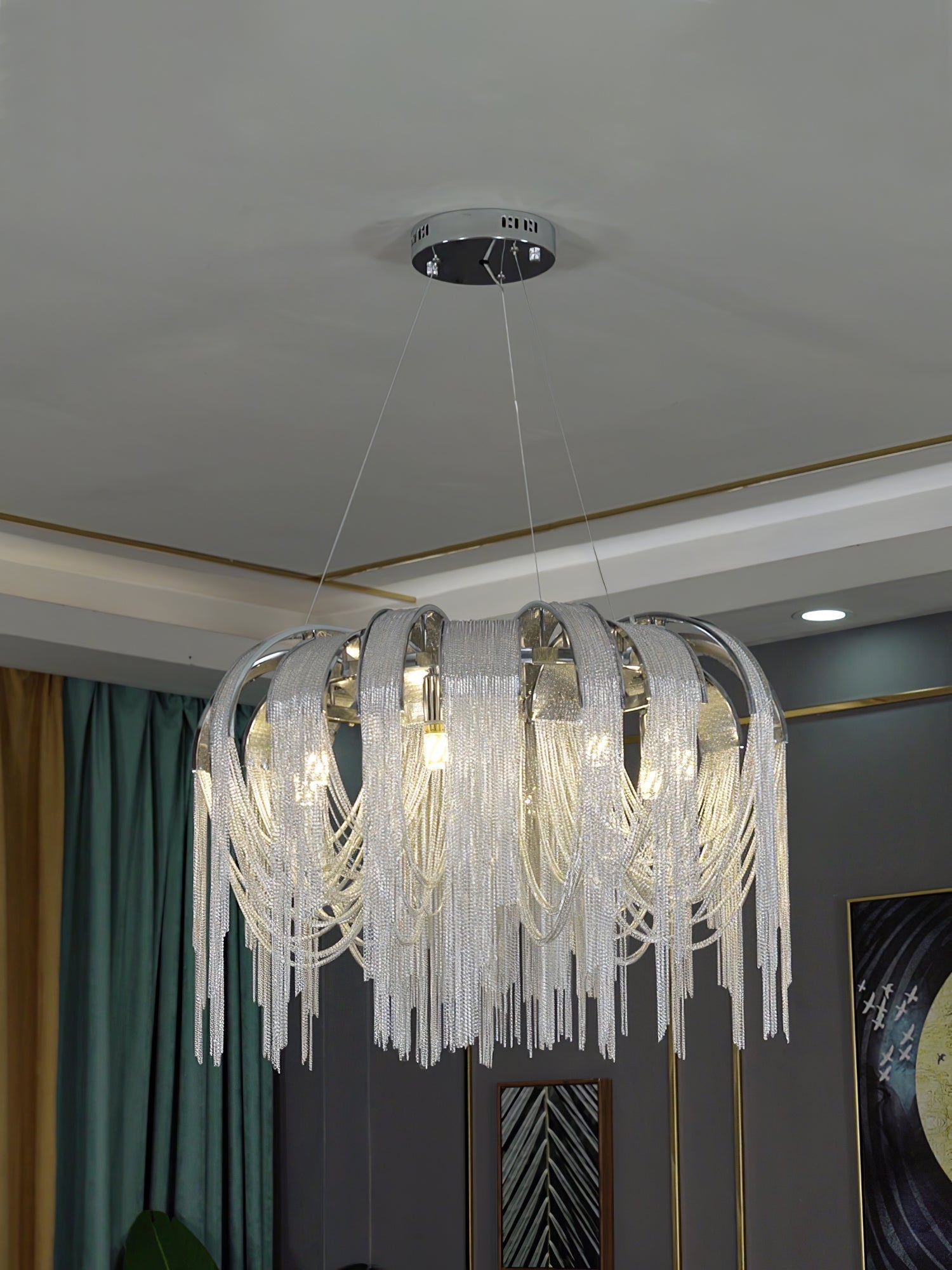 Modern Draped Metal Chain Chandelier LED Gasolier Lighting in Rose Gold and Chrome