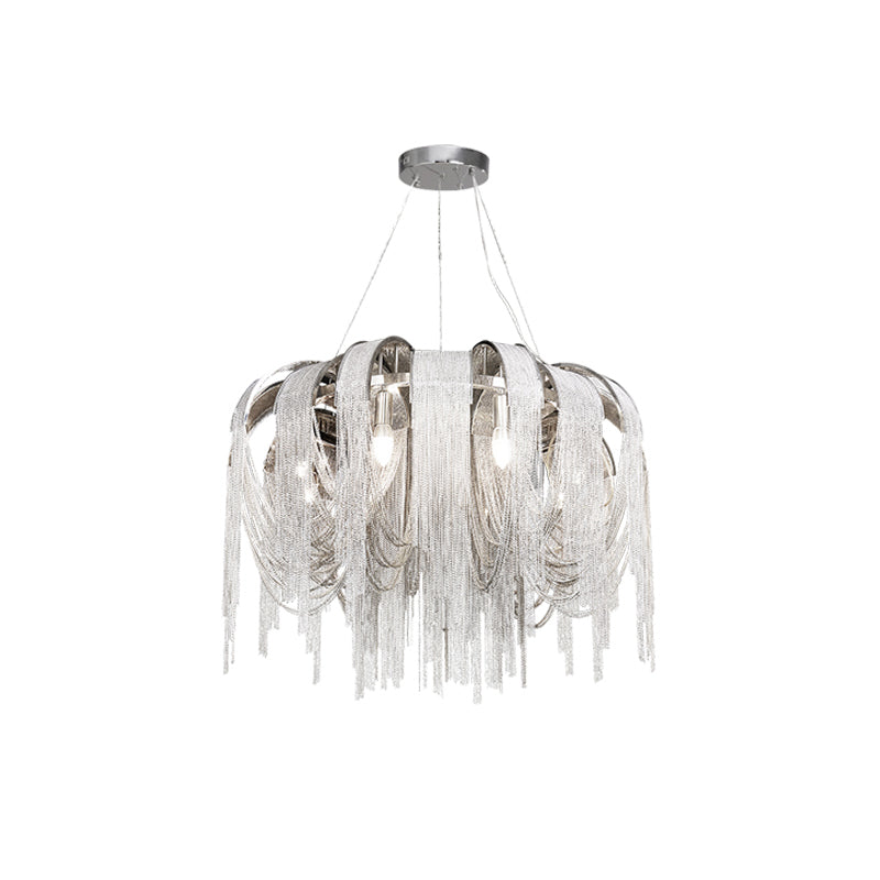 Modern Draped Metal Chain Chandelier LED Gasolier Lighting in Rose Gold and Chrome
