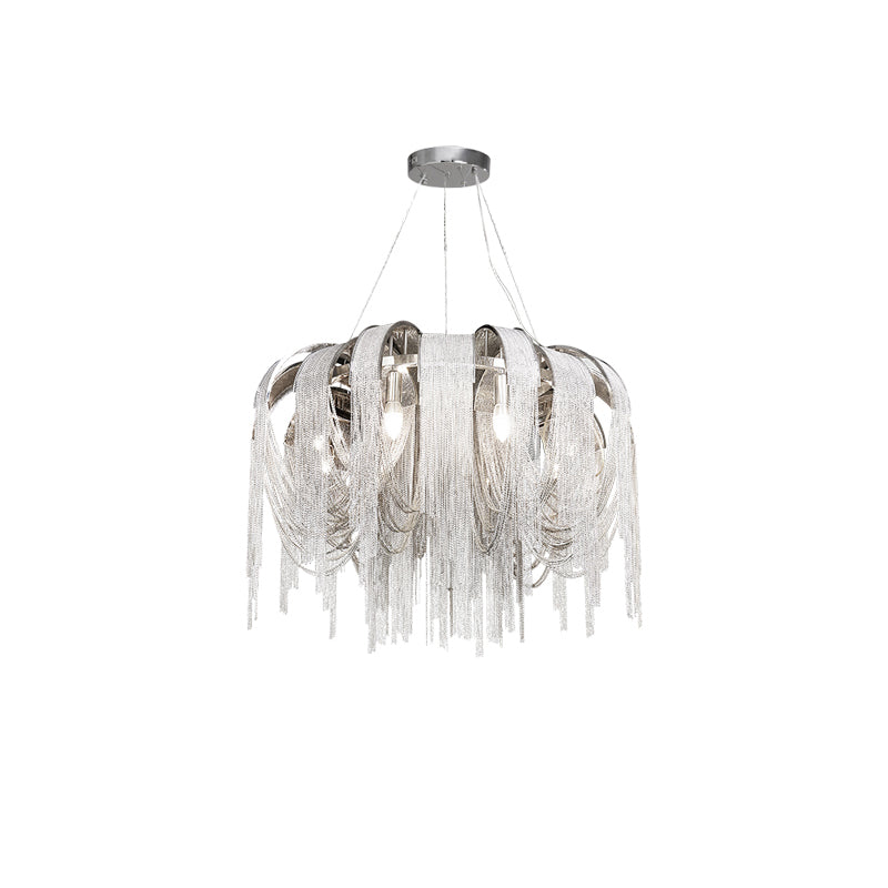 Modern Draped Metal Chain Chandelier LED Gasolier Lighting in Rose Gold and Chrome
