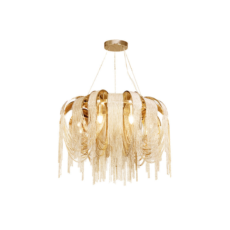 Modern Draped Metal Chain Chandelier LED Gasolier Lighting in Rose Gold and Chrome