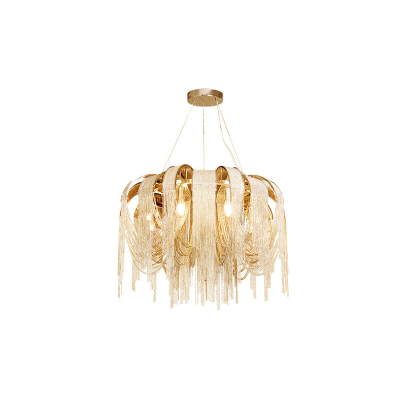 Modern Draped Metal Chain Chandelier LED Gasolier Lighting in Rose Gold and Chrome