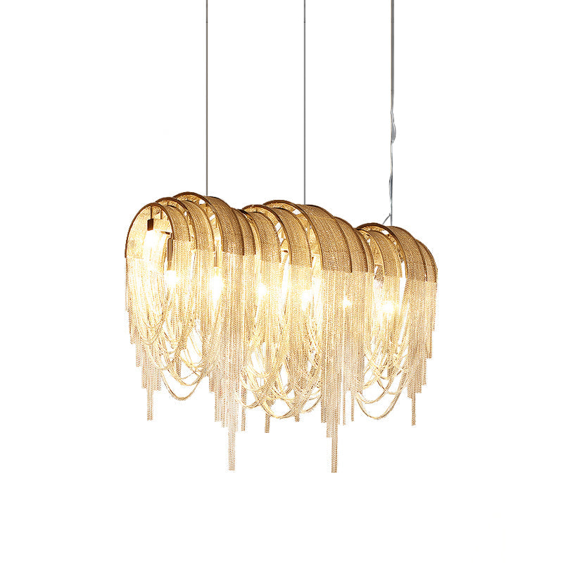 Modern Draped Metal Chain Chandelier LED Gasolier Lighting in Rose Gold and Chrome