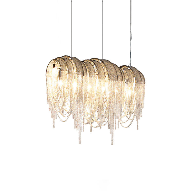 Modern Draped Metal Chain Chandelier LED Gasolier Lighting in Rose Gold and Chrome