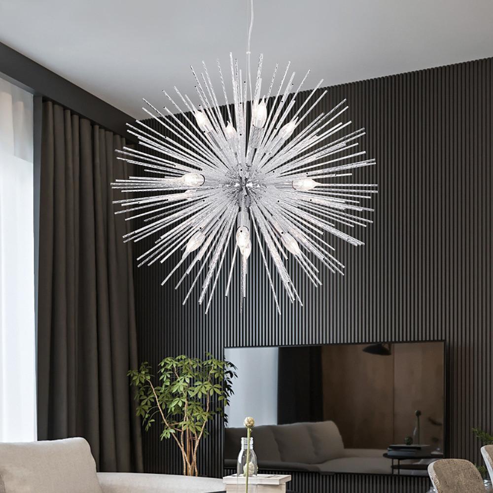 Modern Electroplated Aluminum Globe Pendant Lighting Twelve Light Chandelier for Living Room and Dining Areas